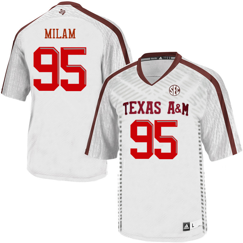 Men #95 Danny Milam Texas A&M Aggies College Football Jerseys Sale-White - Click Image to Close